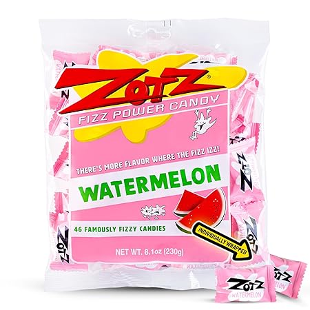 Zotz Fizzy Old Fashioned Hard Candy Fruit Flavored Watermelon Candy, Individually Wrapped - Gluten Free, From Italy Since 1970 (Bag 46 Units)