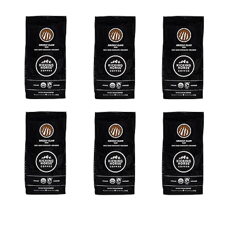 Kicking Horse Coffee, Grizzly Claw, Dark Roast, Whole Bean, 10 oz - Certified Organic, Fairtrade, Kosher Coffee (Pack of 6) (Packaging may vary),10 Ounce (Pack of 6)