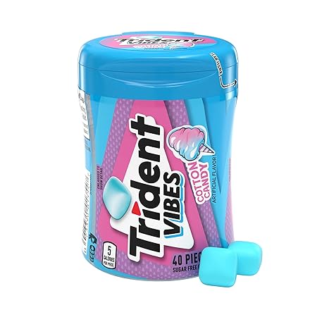 Trident Vibes Cotton Candy Sugar Free Chewing Gum, 40 Piece Bottle