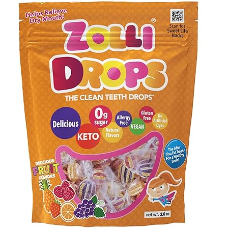 Zollipops Drops Fruit Vegan 3oz - Delectable Assorted Fruit Flavors, Dental-Friendly with Xylitol and Vegan Treats for Guilt-Free Snacking