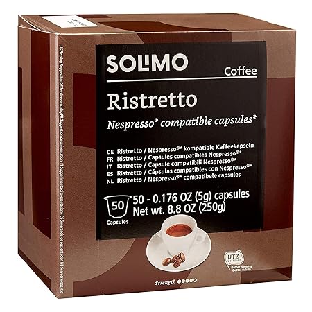 Amazon Brand - Solimo Ristretto Capsules, Dark Roast, Compatible with Original Brewers, Pack of 1x50 Capsule (50 count)