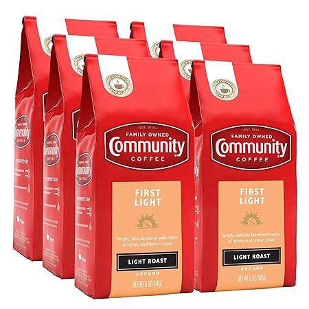 Community Coffee First Light Blend, 72 Ounces Light Roast Ground Coffee, 12 Ounce (Pack of 6)