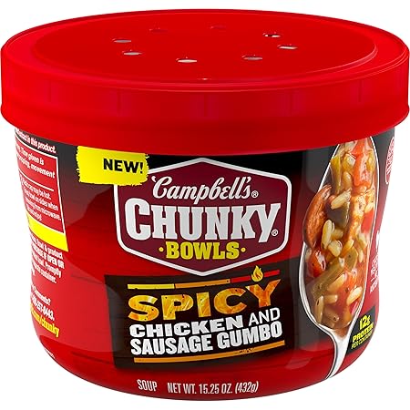 Campbell’s Chunky Soup, Spicy Chicken and Sausage Gumbo, 15.25 oz Microwavable Bowl