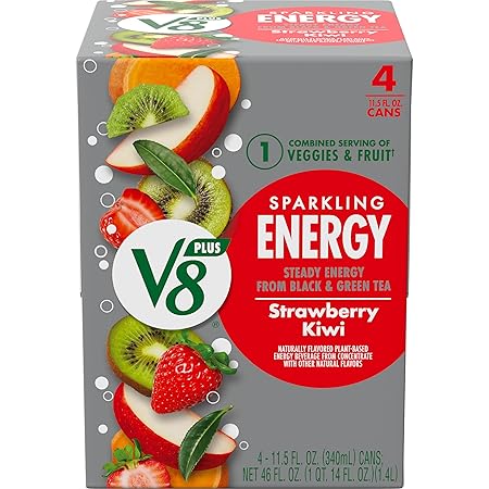 V8 +Energy Sparkling Strawberry Kiwi Juice Energy Drink, 11.5 fl oz Can (4 Pack)