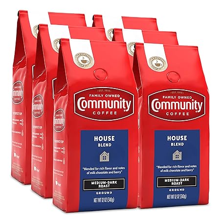 Community Coffee House Blend, 72 Ounces Ground Coffee, Medium Dark Roast, 12 Ounce Bag (Pack of 6)