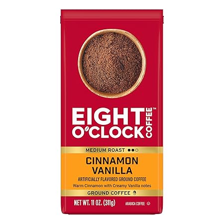 Eight O' Clock Coffee Cinnamon Vanilla, 11 Ounce (Pack of 6), Medium Roast Ground Coffee, 100% Arabica, Creamy, Smooth, Vanilla,