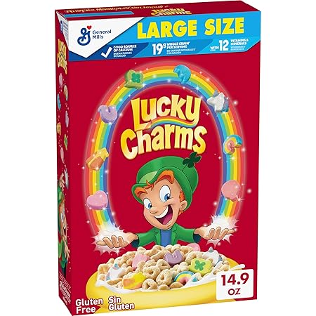 Lucky Charms Gluten Free Cereal with Marshmallows, Limited Edition Jumbo Rainbows, Kids Breakfast Cereal, Made with Whole Grain, Large Size, 14.9 oz