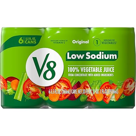 V8 Low Sodium Original 100% Vegetable Juice, 5.5 fl oz Can (6 Pack)