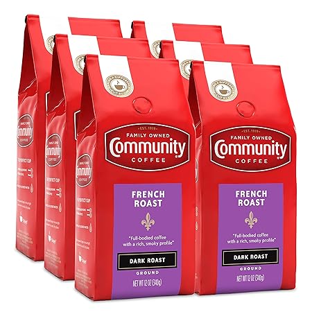 Community Coffee French Roast, 72 Ounces Ground Coffee, Extra Dark Roast, 12 Ounce Bag (Pack of 6)