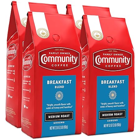 Community Coffee Breakfast Blend, 128 Ounces Ground Coffee, Medium Roast, 32 Ounce Bag (Pack of 4)