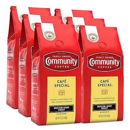 Community Coffee Café Special Blend 72 Ounces, Medium Dark Roast Ground Coffee, 12 Ounce Bag (Pack of 6)