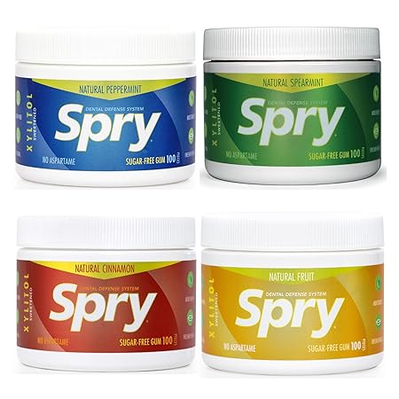 Spry Fresh Natural Xylitol Chewing Gum Dental Defense System - Aspartame-Free, Sugar-Free, Non-GMO, Gluten-Free (Variety Pack, 100 Count - Pack of 4)