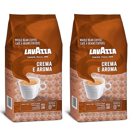 Lavazza Crema e Aroma Whole Bean Coffee, Medium Roast, Arabica and Robusta Blend, 2.2 lb Bag (Pack of 2)