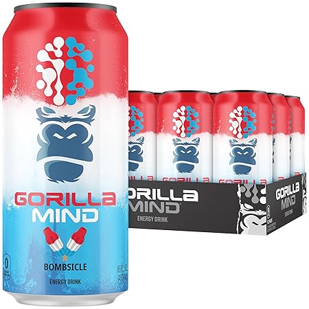 Gorilla Mind Energy Drink | Unmatched Energy · Amplified Focus | N-Acetyl-L-Tyrosine, Alpha-GPC, 200mg Caffeine, Uridine, Saffron | 0 Sugar Or Artificial Colors | 16oz, 12-Pack (Bombsicle)