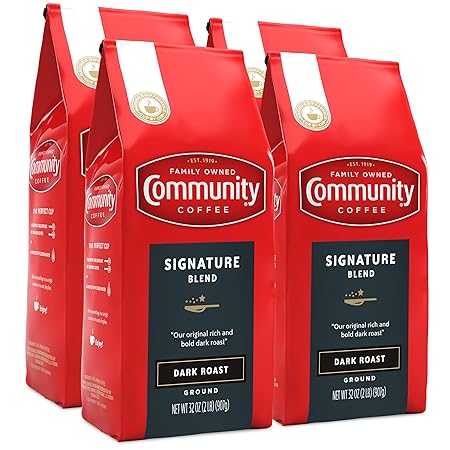 Community Coffee Signature Blend, 128 Ounces Ground Coffee, Dark Roast, 32 Ounce Bag (Pack of 4)