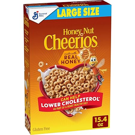 Honey Nut Cheerios, Heart Healthy Gluten Free Breakfast Cereal with Whole Grain Oats, Large Size, 15.4 oz