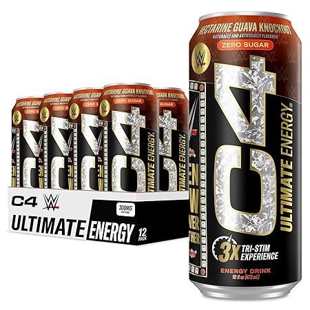 Cellucor C4 Ultimate x WWE | 300mg Caffeine Sugar Free Energy Drink | Knockout Nectarine Guava | 16oz (Pack of 12)