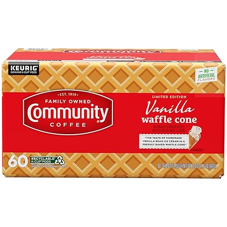 Community Coffee Vanilla Waffle Cone 60 Count Coffee Pods, Ice Cream Flavored, Compatible with Keurig 2.0 K-Cup Brewers, 60 Count (Pack of 1)