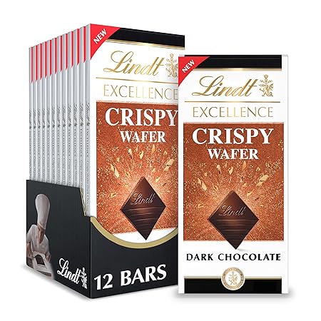 Lindt EXCELLENCE Crispy Wafer Dark Chocolate Candy Bar, Dark Chocolate with Crispy Wafer Pieces, 3.5 oz. Bar (12 Pack)