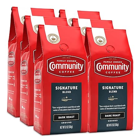 Community Coffee Community Coffee - Signature Blend Dark Roast - Premium Ground Coffee - 12 oz Bag (Pack Of 6), Signature Blend Dark, 72 oz (Pack of 6)