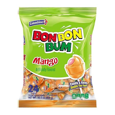 Colombina Bon Bon Bum Lollipops Mango Flavor, 24 Count (Pack of 1)