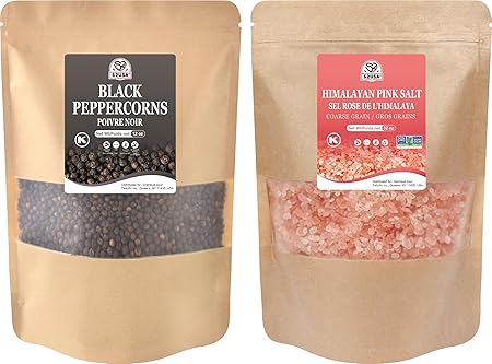 52USA Whole Black Peppercorns 12 oz + Himalayan Pink Salt (Coarse Grain) 2 lb - Salt and Pepper Grinder, Black Peppercorn Refil, Pink Himalayan Sea Salt, 2 Piece Set