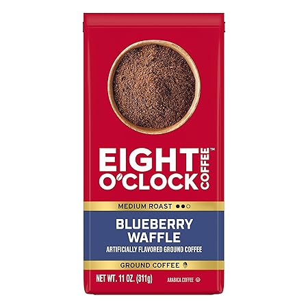 Eight O' Clock Coffee Blueberry Waffle Ground Coffee, Medium Roast, 11 Ounce (Pack of 6) - Fruity, Toasty, Buttery