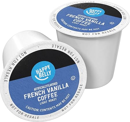 Amazon Brand - Happy Belly Light Roast Coffee Pods, French Vanilla Flavored, Compatible with Keurig 2.0 K-Cup Brewers, 100 Count