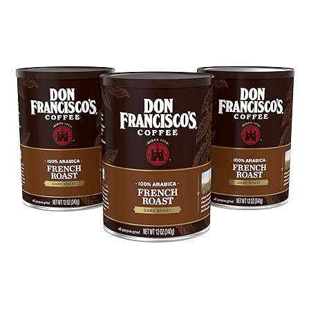Don Francisco's French Dark Roast Ground Coffee: Rich, Smoky 100% Arabica Beans with Chocolate Notes - Premium Morning Brew (3 x 12 oz Recyclable Cans)