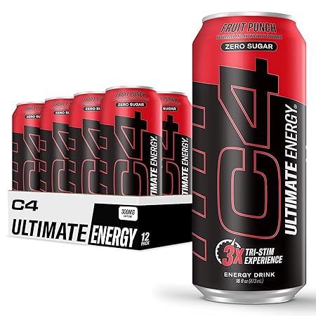 Cellucor C4 Ultimate | Pre Workout Sugar Free Energy Drink | Tri-Stim Experience with 300mg Caffeine + TeaCrine + Dynamine | Fruit Punch | 16oz (Pack of 12)