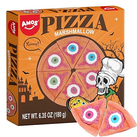 AMOS Halloween Pizza Gummy & Eyeball Marshmallow Candy – Fun, Gross-Looking Treats for Kids, Parties, Birthdays & More – 180g Bag