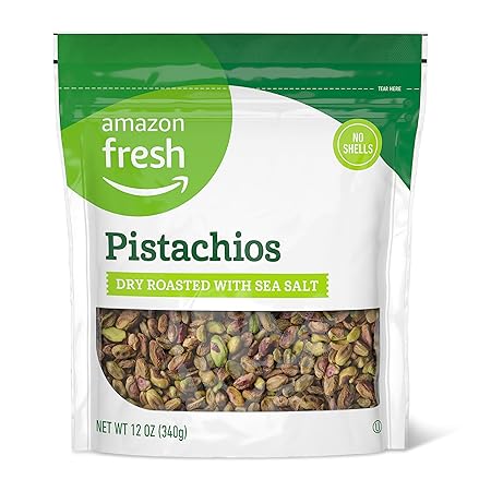 Amazon Fresh - Pistachios, Dry Roasted with Sea Salt, No Shells, 12 oz