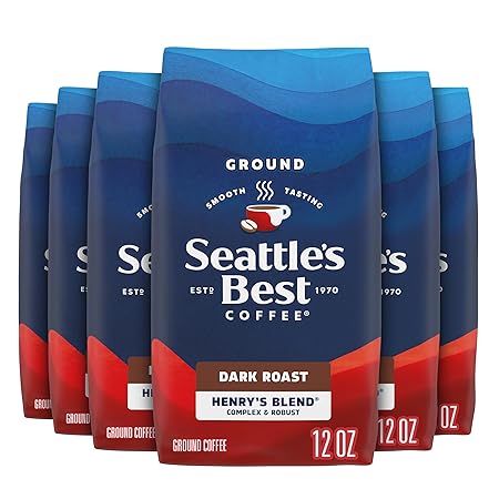 Seattle's Best Coffee Henry’s Blend Dark Roast Ground Coffee | 12 Ounce Bags (Pack of 6)