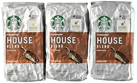 Starbucks House Blend Coffee, Whole Bean, 12-Ounce Bags (Pack of 3)
