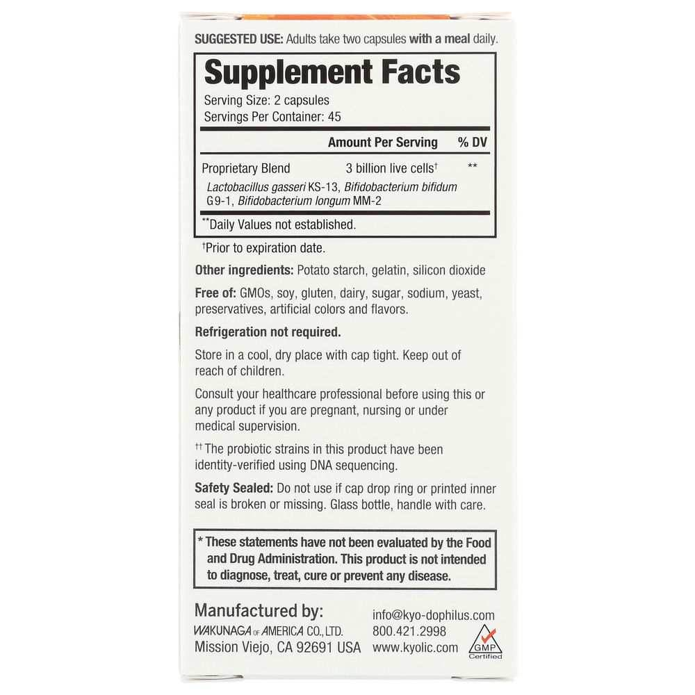 KYOLIC Kyo-Dophilus Probiotic 90 Capsules | Digestive & Immune Support