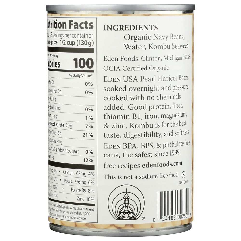 EDEN FOODS Navy Beans Organic - 15oz | Natural Flavorful & Gluten-Free