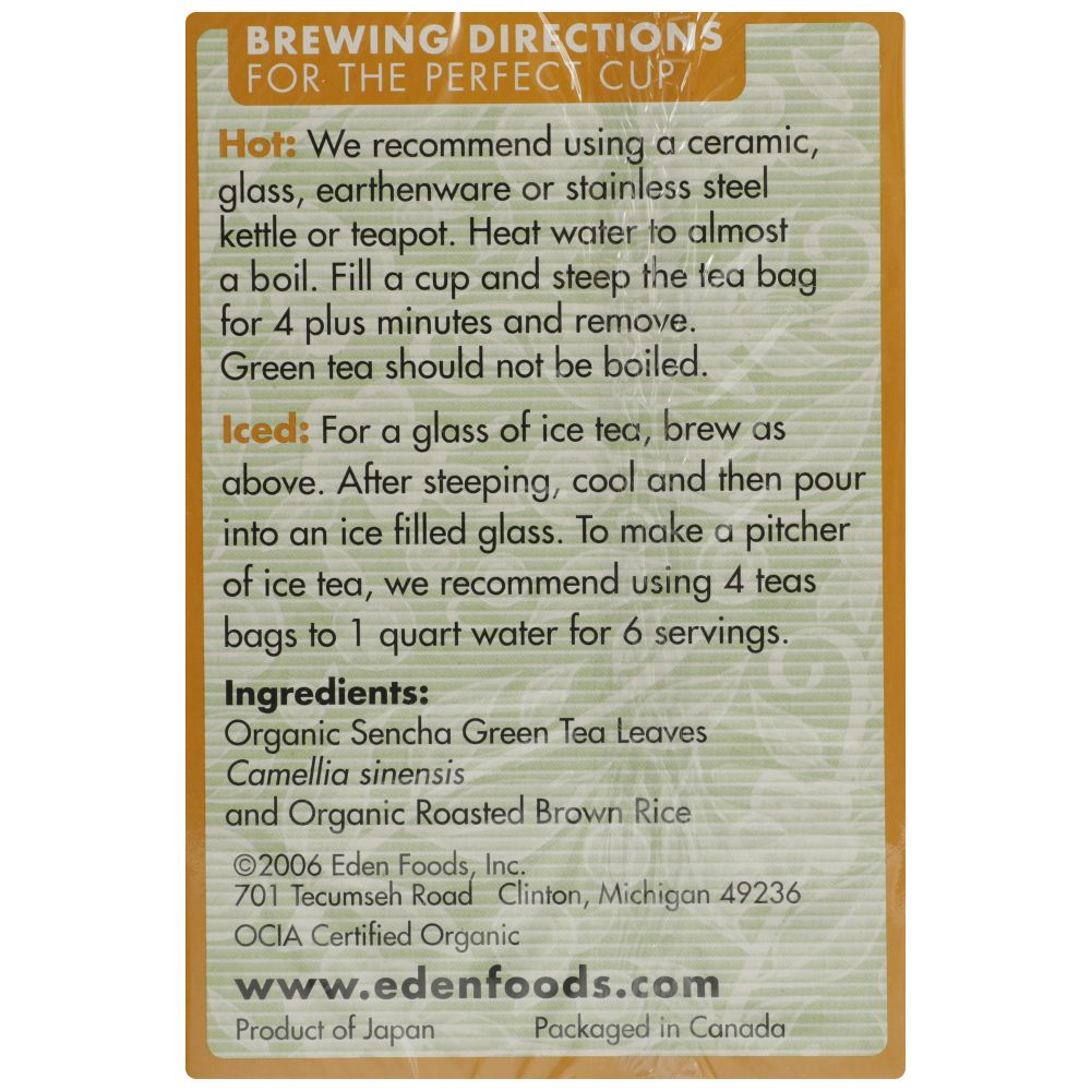 EDEN FOODS: Tea Genmaicha Green Org, 16 bg