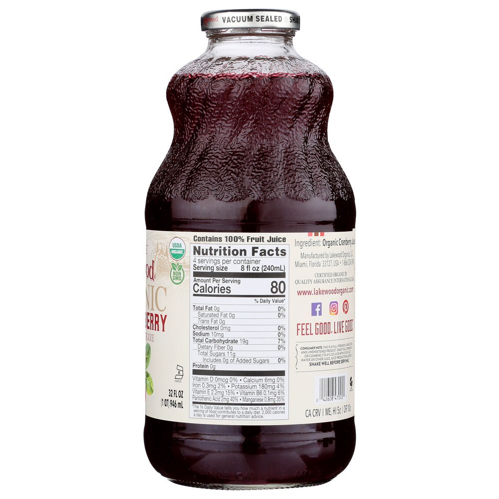 LAKEWOOD ORGANIC: Pure Cranberry Juice, 32 oz