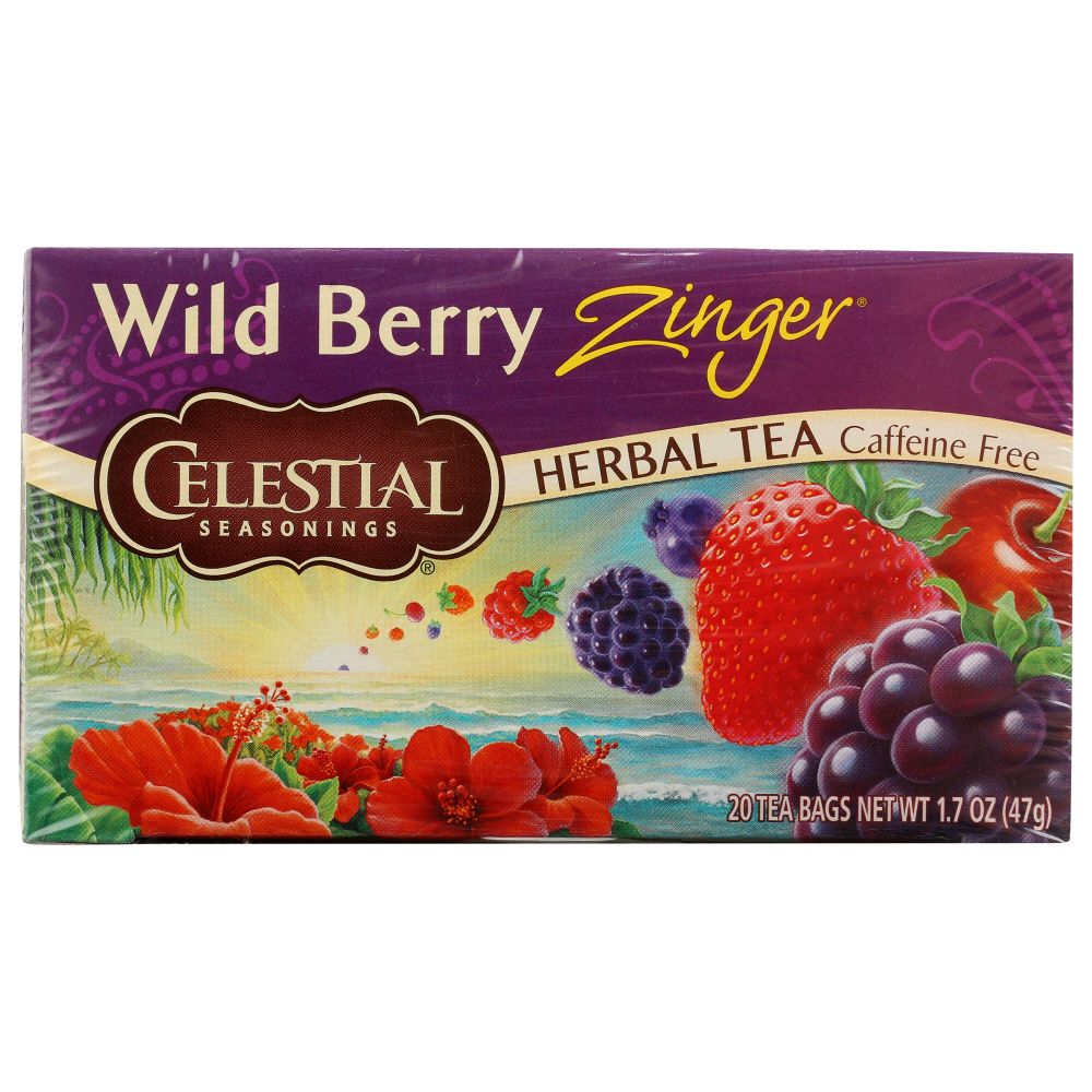CELESTIAL SEASONINGS: Wild Berry Zinger Herbal Tea Caffeine Free 20 Tea Bags, 1.7 oz