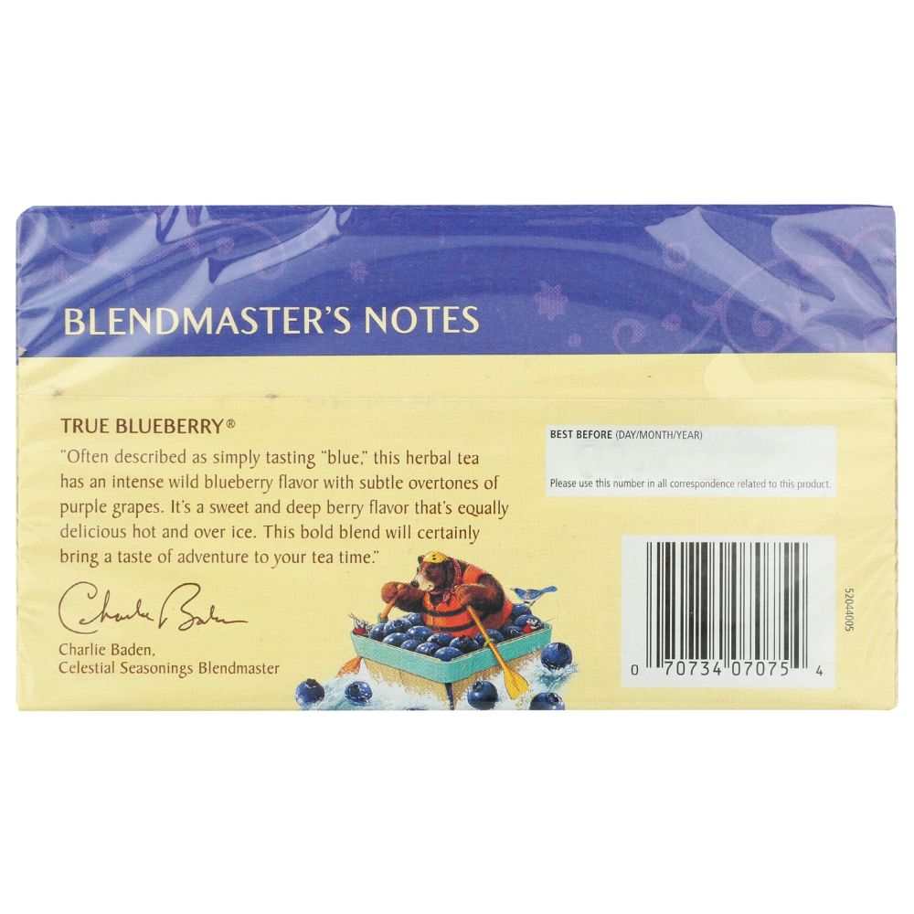 CELESTIAL SEASONINGS: True Blueberry Herbal Tea Caffeine Free, 20 bg
