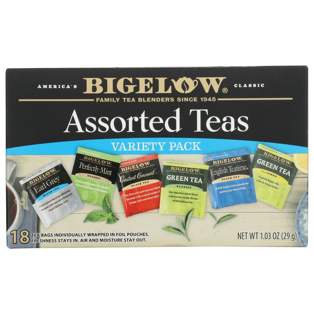 BIGELOW: Six Assorted Teas Variety Pack 18 Tea Bags, 1.10 oz