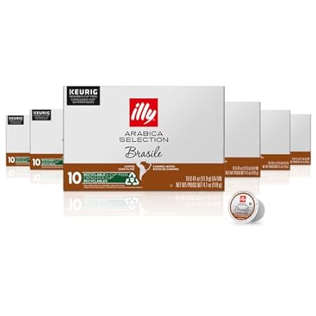 Illy Coffee K Cups - Pods For Keurig Machines – Brasile Bold Roast – Notes of Caramel – Intense & Full-Flavored Flavor - No Preservatives – 10 Count, 6 Pack