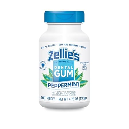 Zellie's | 100% Xylitol Peppermint Chewing Gum | No Aspartame, Gluten Free, Vegan & Kosher (100 Count - Pack of 1)