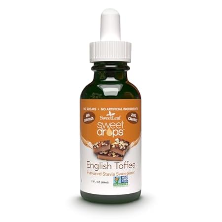 SweetLeaf Stevia Liquid Sweet Drops - English Toffee Flavored Drops, Stevia Liquid Sweetener, Zero-Calorie, Sugar-Free Syrup Alternative for Keto Coffee, Baking, Shakes, 2 Fl Oz