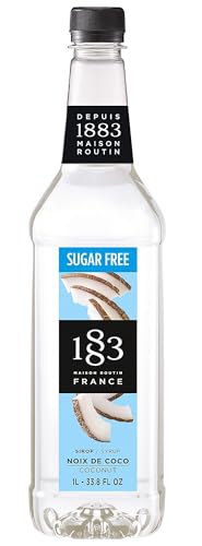 1883 Sugar Free Coconut Syrup for Drinks, Made in France, 1 Liter Plastic Bottle