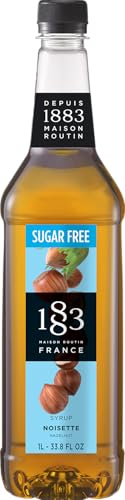 1883 Coffee Syrup, Sugar Free Hazelnut Syrup for Drinks, Made in France, 1 Liter Plastic Bottle