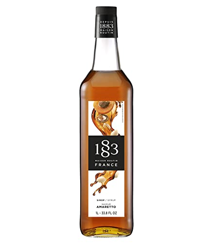 1883 Amaretto Syrup - Flavored Syrup for Hot & Iced Beverages - Gluten-Free, Vegan, Non-GMO, Kosher, Preservative-Free, Made in France | Glass Bottle 1 Liter (33.8 Fl Oz)