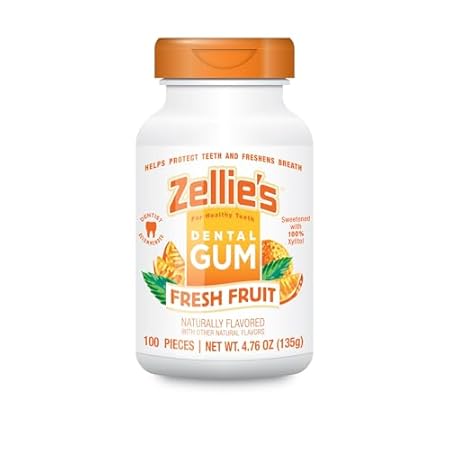 Zellie's | 100% Xylitol Fresh Fruit Chewing Gum | No Aspartame, Gluten Free, Vegan & Kosher (100 Count - Pack of 1)