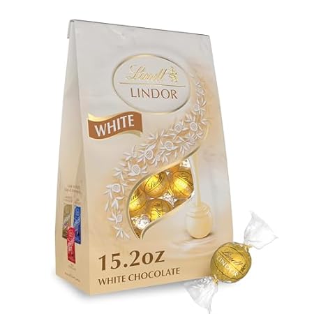 Lindt LINDOR White Chocolate Candy Truffles, Halloween Candy, 15.2 oz. Bag