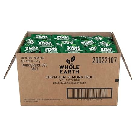 Whole Earth Sweetener Co. Stevia and Monk Fruit Sweetener, Erythritol Sweetener, Sugar Substitute, Zero Calorie Sweetener, 1,000 Stevia Packets (Packaging May Vary), 70.54 Ounce